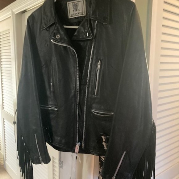 Vintage Black Leather Motorcycle Jacket w/ Fringe - Picture 4 of 5
